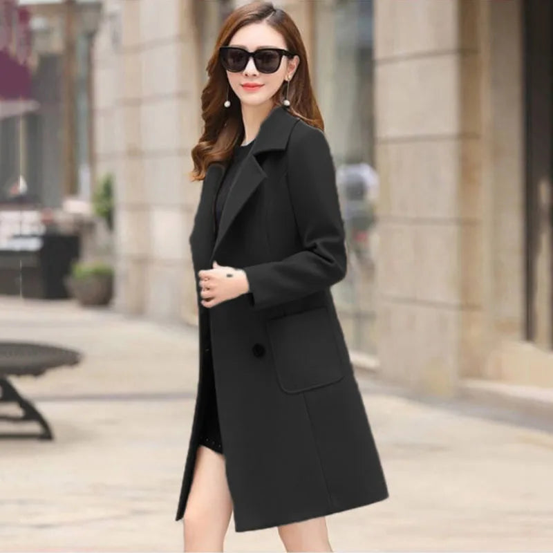 2023 New Elegant Women's Winter Korean Version Plus Size Slim Woolen Coats Female Fashion Temperament Woolen Coat