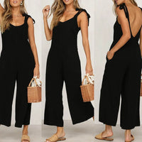 Summer Loose Casual Jumpsuit Women Sleeveless Rompers O Neck Solid Backless Overalls Trousers Wide Leg Cropped Pants hot