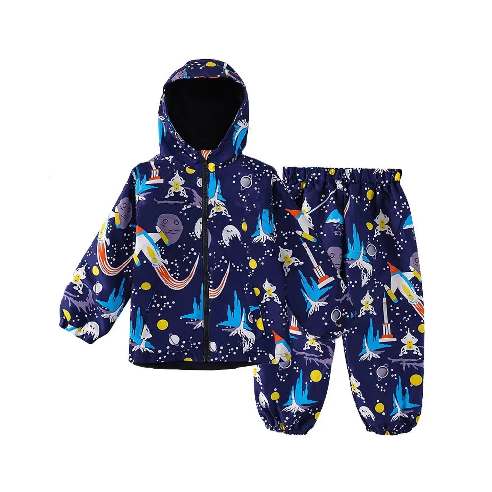 Children's Clothing Sets Cartoon Raincoat Suit Girls Boys Sets Waterproof Top and Pants 2pcs For Kids Hooded Jacket And Trousers