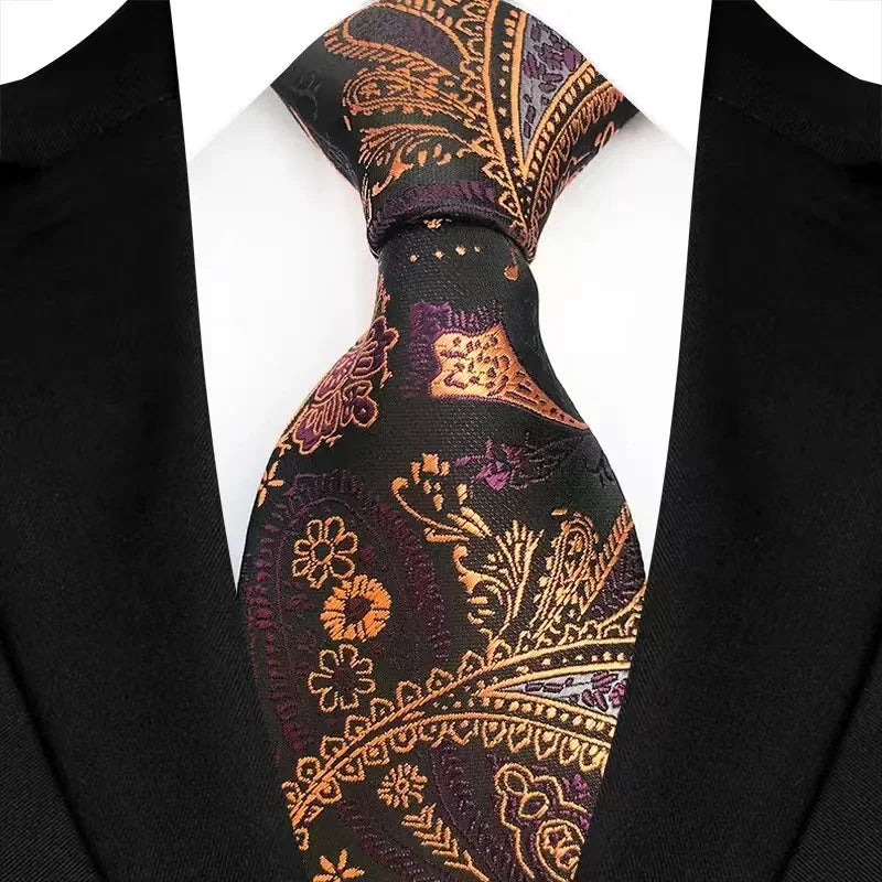 Luxury 8CM Mens Necktie Brown Orange Color Dot Stripes Ties For Man Groom Jacquard Woven Neck Tie For Business Wedding Party