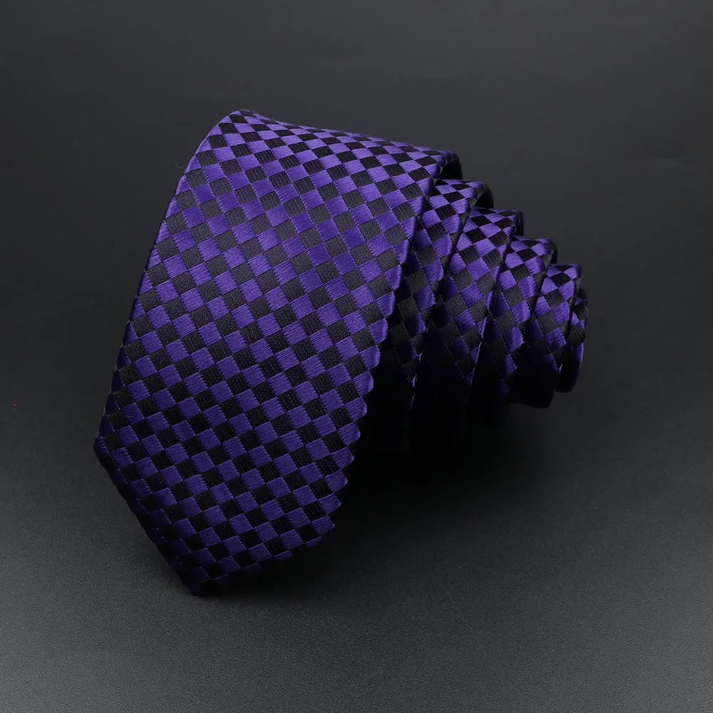 Men's Classic Skinny Stripe Necktie Red Navy Blue Ties Jacquard Woven Solid Plaid Dots Tie Daily Wear Cravat Wedding Party Gift