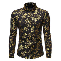 Mens Gold Rose Floral Print Shirts Brand Floral Steampunk Chemise White Long Sleeve Wedding Party Bronzing Camisa Masculina New