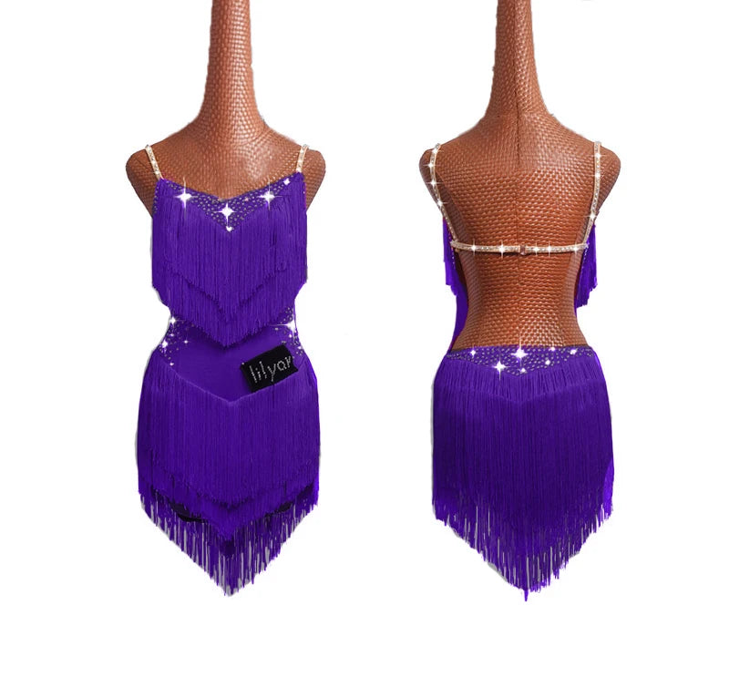 Latin Dance Dress Competition Costumes Skirt Performing Rhinestones Adult Children Tassel Various Color Red  White