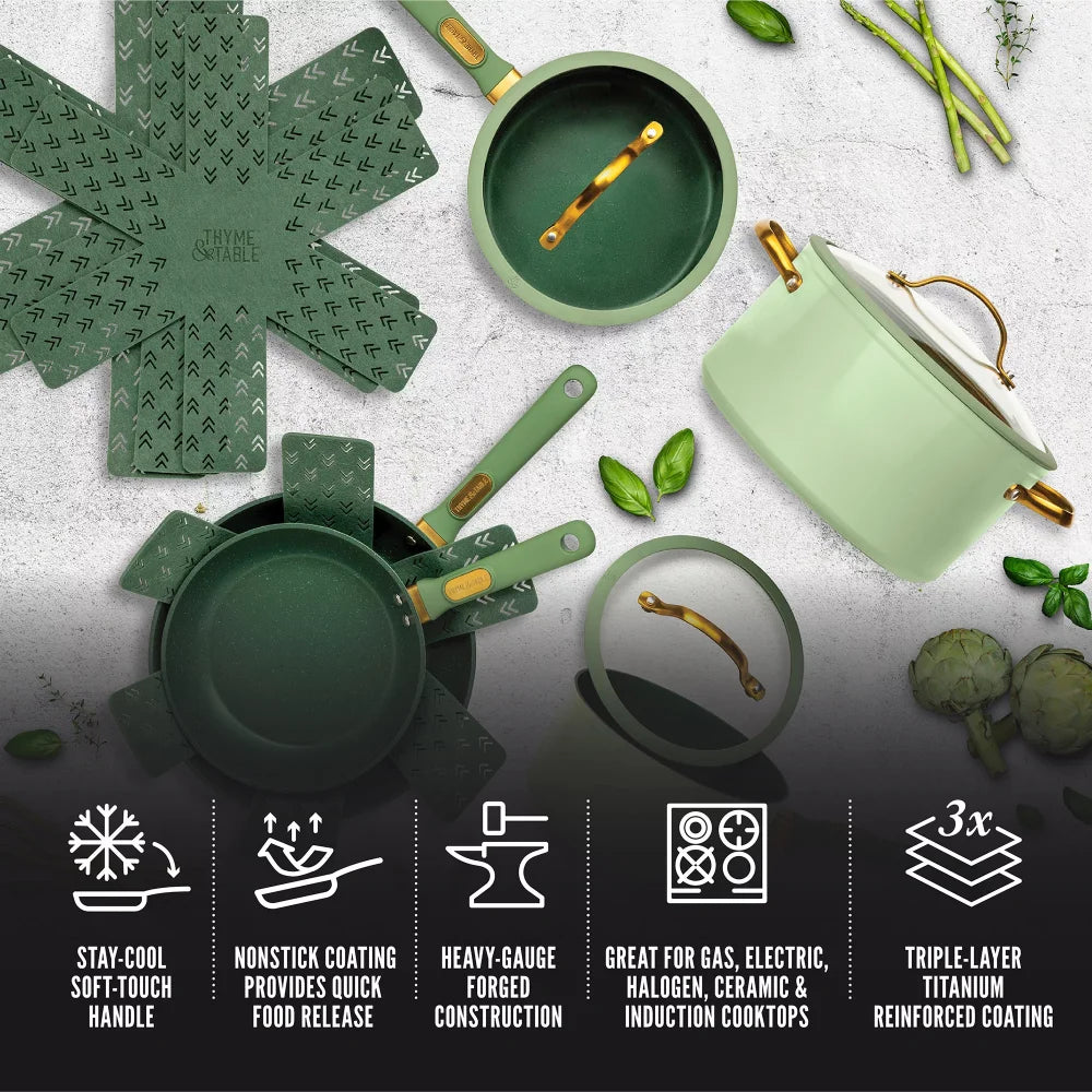 Pots and Pans Set Non-Stick 12-Piece Cookware Set, Green Nonstick Cooking Pots Sets