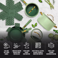 Pots and Pans Set Non-Stick 12-Piece Cookware Set, Green Nonstick Cooking Pots Sets