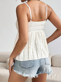 Women's Summer White Camisole Top, Ruffled Bust, Loose Fit, Crochet Design