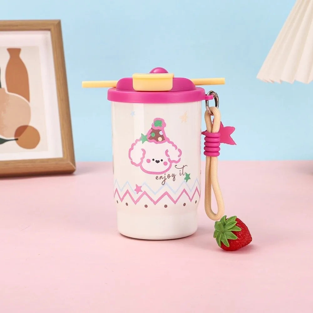 Stainless Steel Double Drink Insulated Cup Leak-Proof Cartoon Vacuum Straw Cup with Straw Vacuum Insulated Coffee Cup Camping