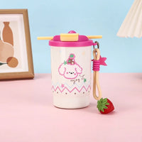 Stainless Steel Double Drink Insulated Cup Leak-Proof Cartoon Vacuum Straw Cup with Straw Vacuum Insulated Coffee Cup Camping