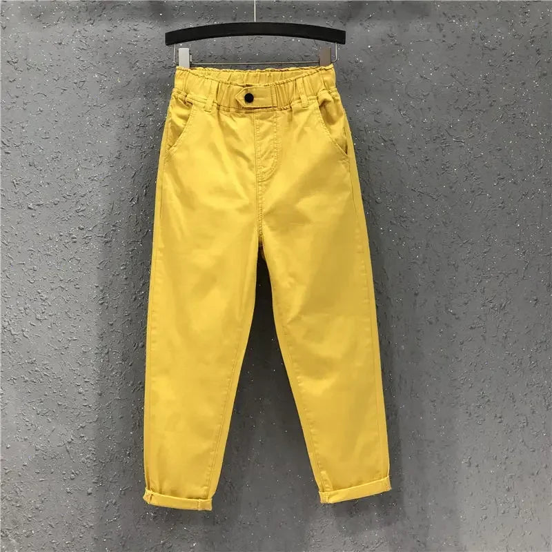 Woman Jeans Pants Denim Cropped Women's Autumn Casual Pants Elastic Waist Loose Feet Pantalones Vaqueros Mujer