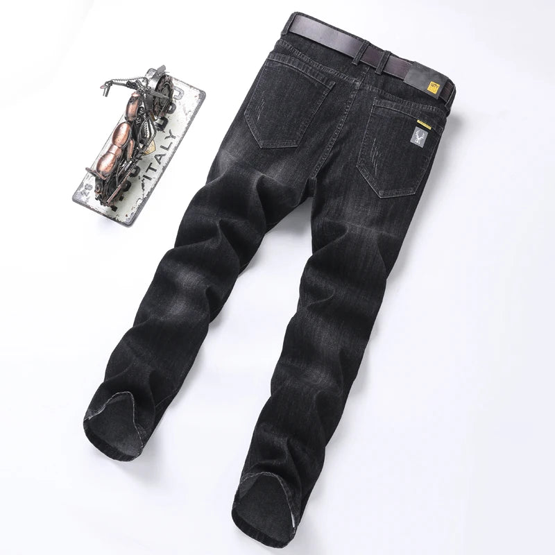 Jeans men straight tube loose 2024 autumn new item business elastic men's versatile casual pants trendy brand long pants men