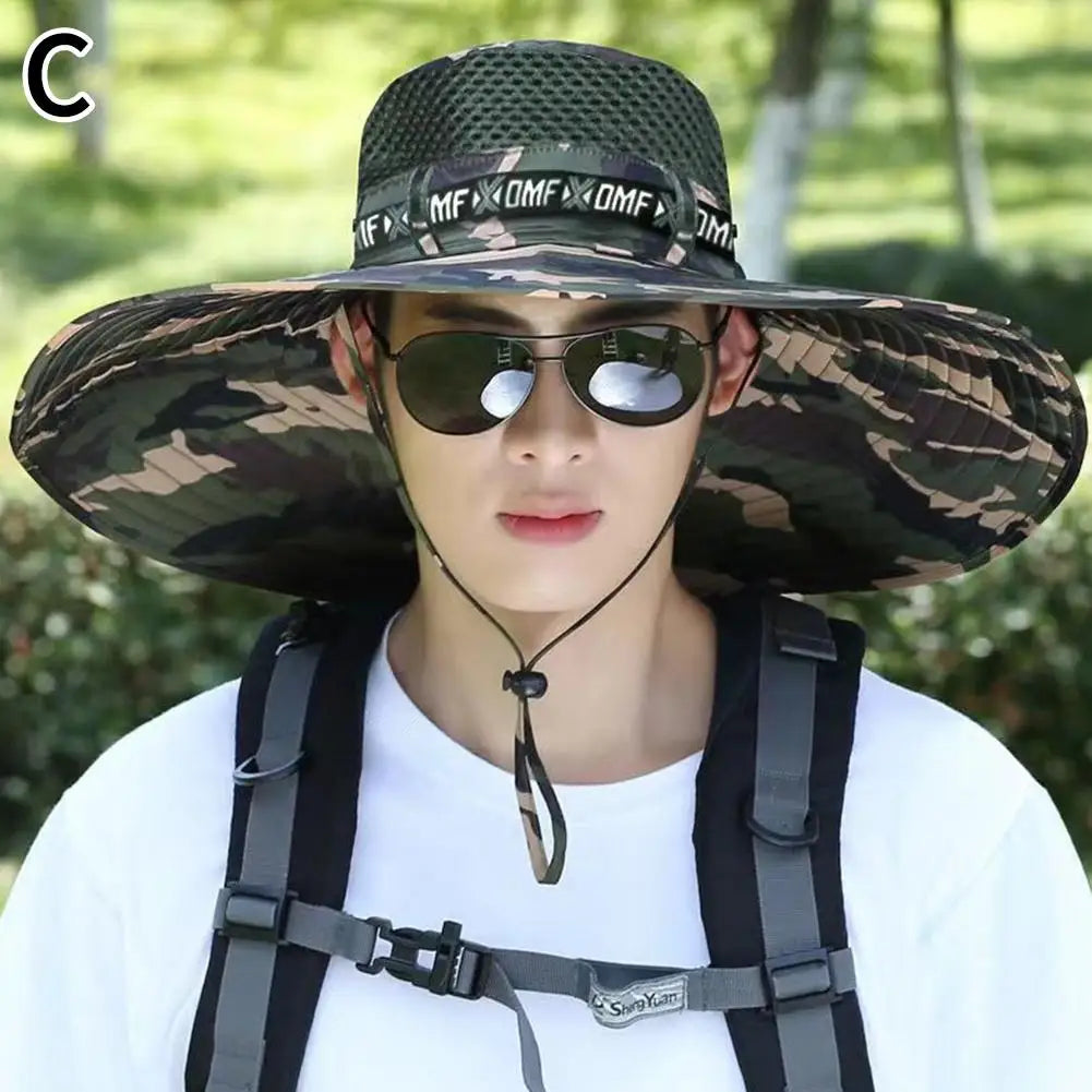 1pc Fishing Hat for Men & Women, UPF 50+ Sun Protection Mesh, Wide Brim for Hiking Beach, Breathable Summer Outdoor Cap