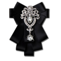 Korean Fashion Ribbon Bowtie Brooches Rhinestone Crystal Men's Shirt Necktie Collar Pins Luxury Wedding Brooch Accessories