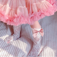 Lolita Skirt Base Socks White Lace Thin Ruffle Long Knee-high Sock for Kids Baby Princess Style Heart Bow Pattern Mesh Stockings