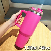 40oz 304 stainless steel vacuum insulated water cup with handle, straw cover, car portable sports travel cup leak proof design