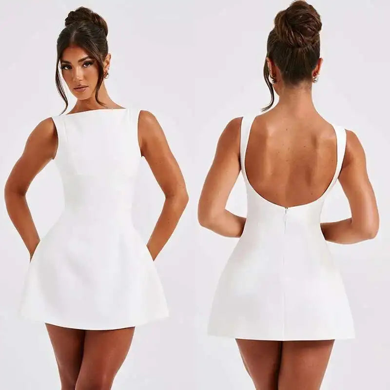 Giyu Sexy Club Party Dresses Women 2024 Summer Dress Elegant Short Mini Dress Backless Sleeveless A Line Slim Vestidos