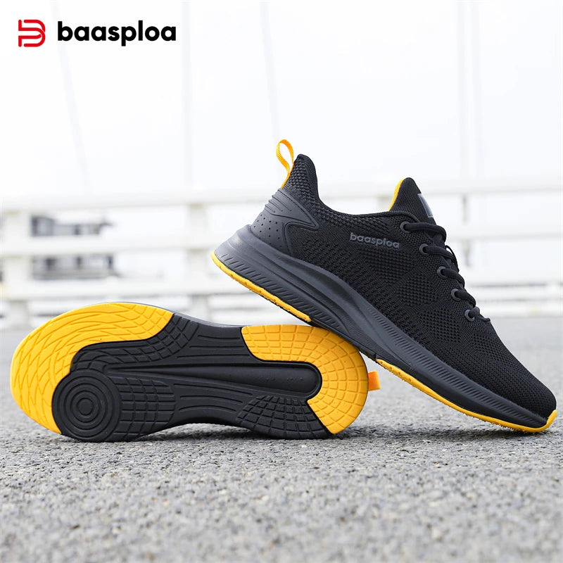 Baasploa Men Running Shoes Brand Mesh Breathable Casual Sneakers Male Lace-Up Comfort Lightweight Sport Shoes Non-Slip Outdoor