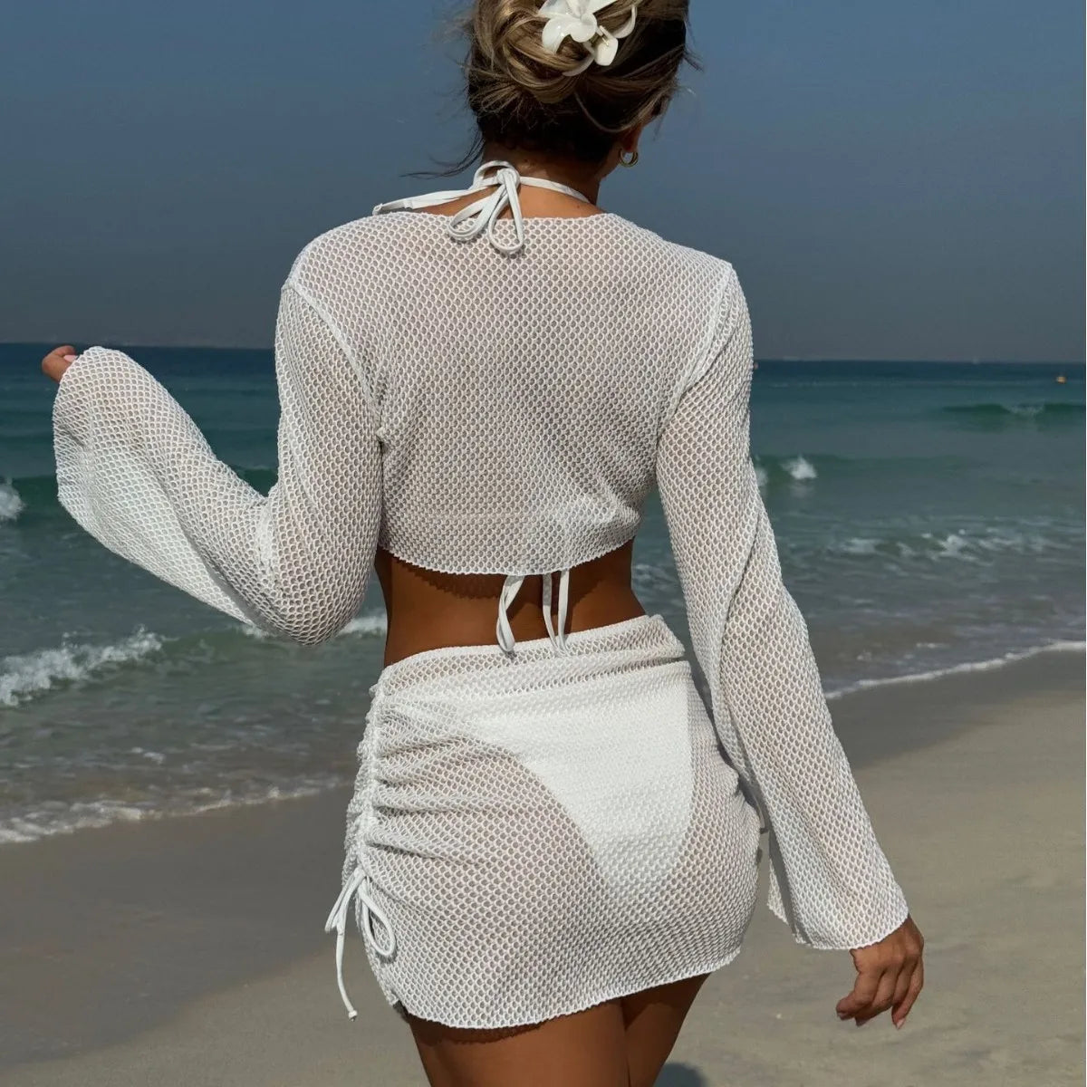 2025 new solid color summer new beach vacation style four-piece split swimsuit