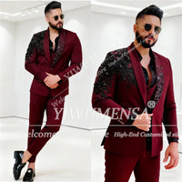 Luxury Crystals Beaded Suits Men 3 Pieces Sets Shawl Lapel Prom Blazers Customized Man Banquet Attire Groom Wedding Tuxedos 2026
