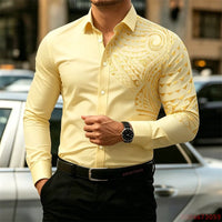 2026 New Men's Long-Sleeve Shirt, Fashionable Pattern Print, Slim Fit, European Size Business Casual Men's Top, Sizes XS-6XL