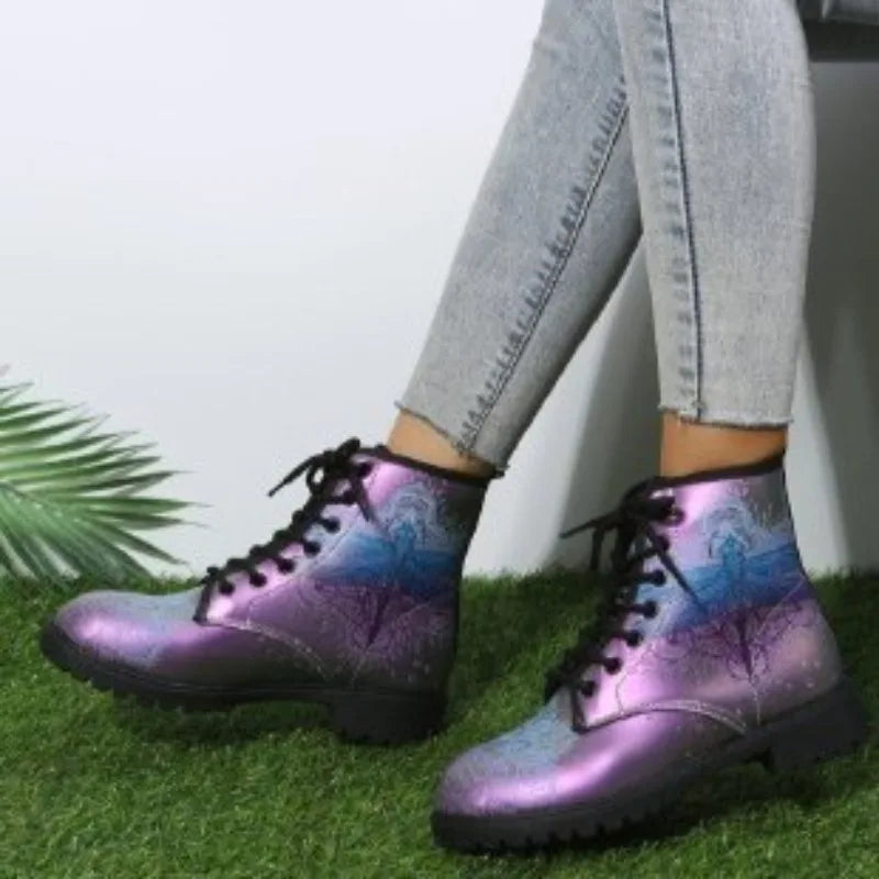 European and American Short Boots 2024 New Large Trendy Printed Thick Bottom Anti Slip Comfortable Daily Women's Boots Sneakers