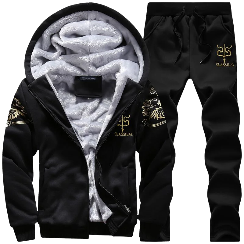 Tracksuit Men Sporting Fleece Thick Hooded Brand-Clothing Casual Track Suit Men Jacket+Pant Warm Fur Inside Winter Sweatshirt