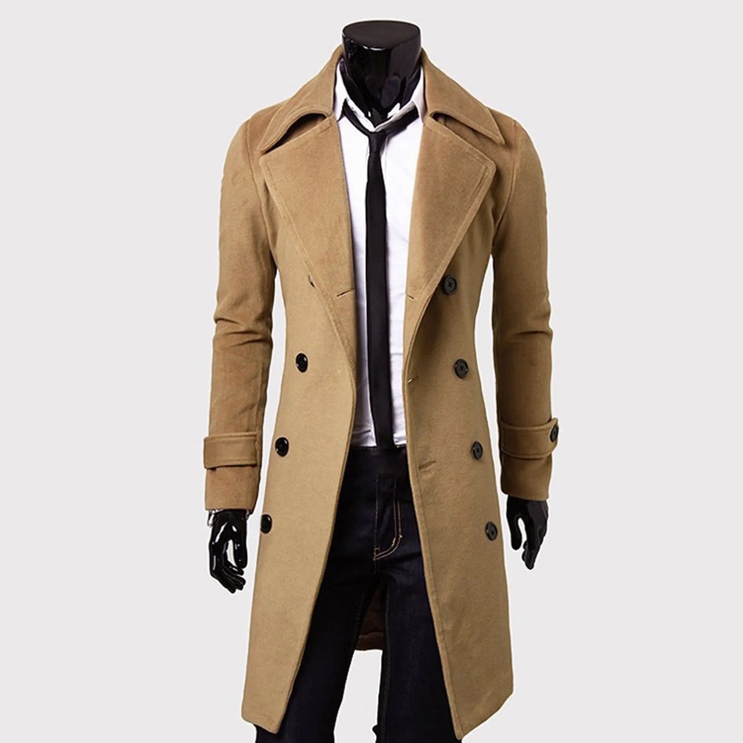 Autumn Winter Long Trench Coat Double-breasted Solid Color Mid-Length Windproof Thick British Slim Jacket gabardina hombre