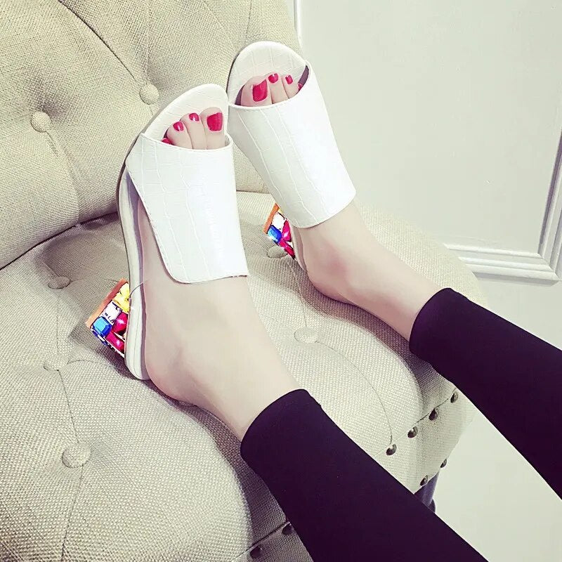 Women's Slippers Fashion Crystal Shoes High Heel Open Toe