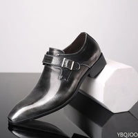 Belt buckle Men's Shoes Fashion Low heel Dress shoes British plus size Leather non slip Footwear Male Formal Suit Shoe Homme