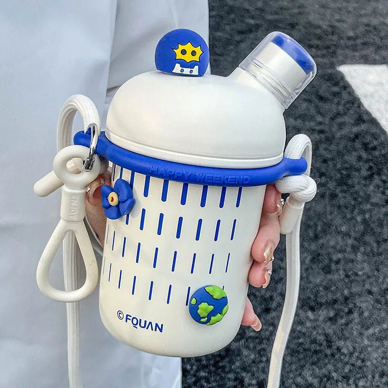 Cartoon Cute Stainless Steel Insulation Water Bottle Outdoor Double Drink Thermos Cup Portable Children Vacuum Straw Thermal Cup