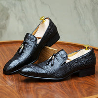 New Italian Handmade Business Casual Men Casual Shoes Pointed Leather Suede Tassel Loafers Crocodile Pattern Trendy Men's Shoes