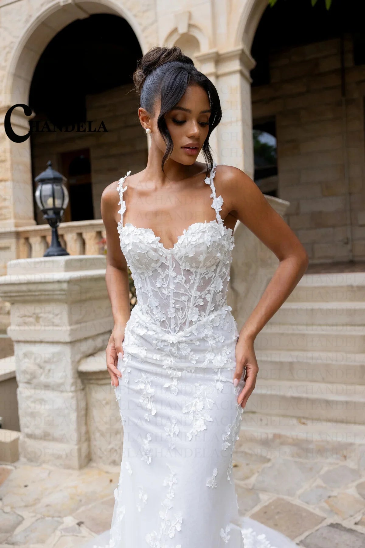 CHANDELA Fancy Sweetheart Wedding Dress Bridal Spaghetti Strap Lace Appliques Zipper with Button Mermaid Vestidos Customised