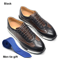 Luxury Business Casual Genuine Natural Cowhide Leather Men's Oxford Sneakers Spring Autumn Crocodile Pattern Anti-slip Footwear