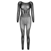 Sexy Adogirl Hollow Out Knitted Mesh Jumpsuits Women Sexy See Through Long Sleeve Overalls