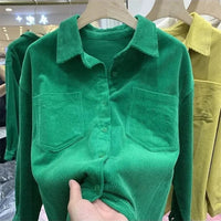 Solid Color Spring Female Corduroy Shirt Coat Women Leisure Long Sleeved Cardigan Blouse Jackets Ladies New Fashion Outwear