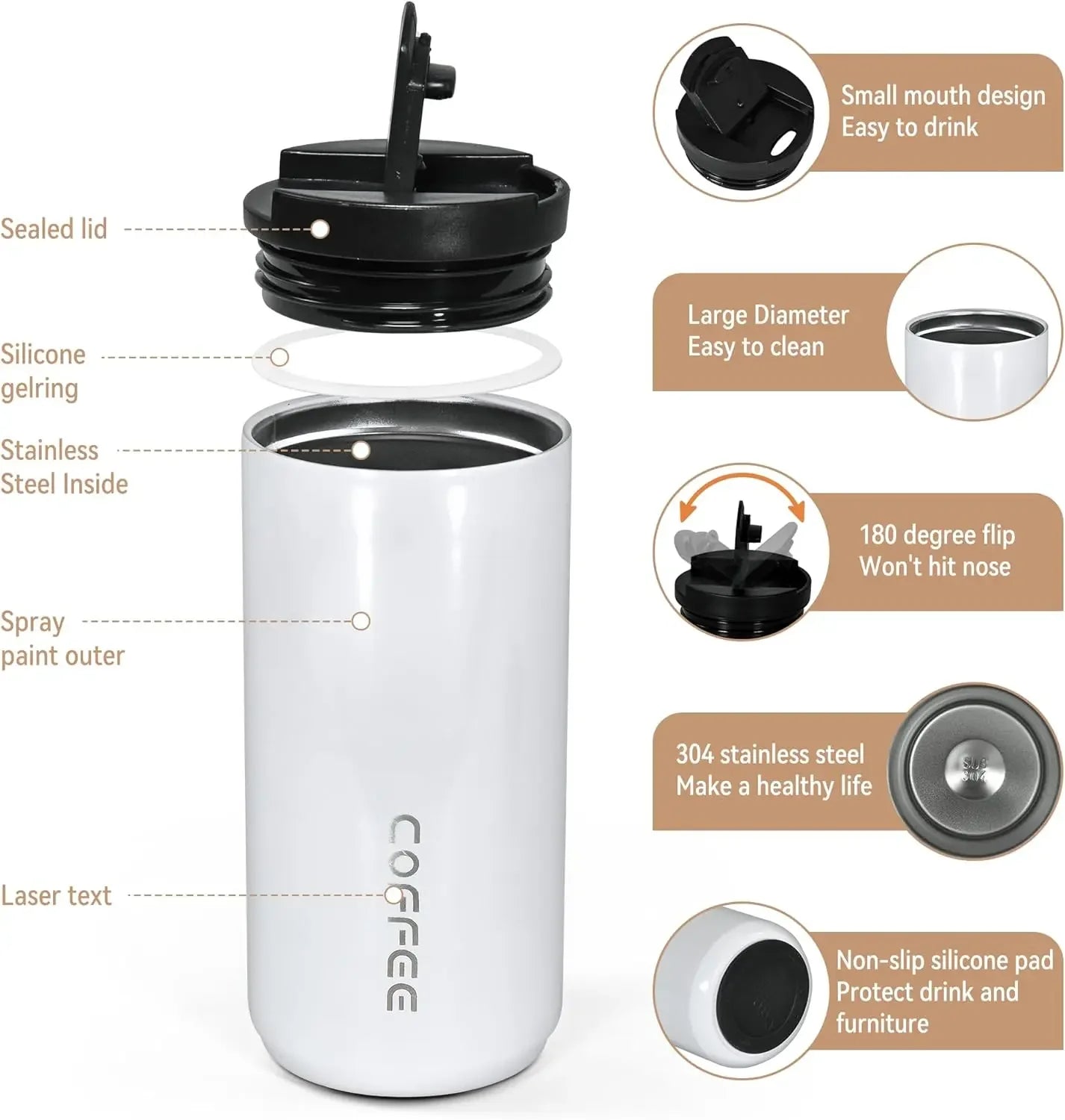 400ML Stainless Steel Coffee Cup Travel Thermal Mug Leak-Proof Thermos Bottle Tea Coffee Mug Office Business Style Thermos