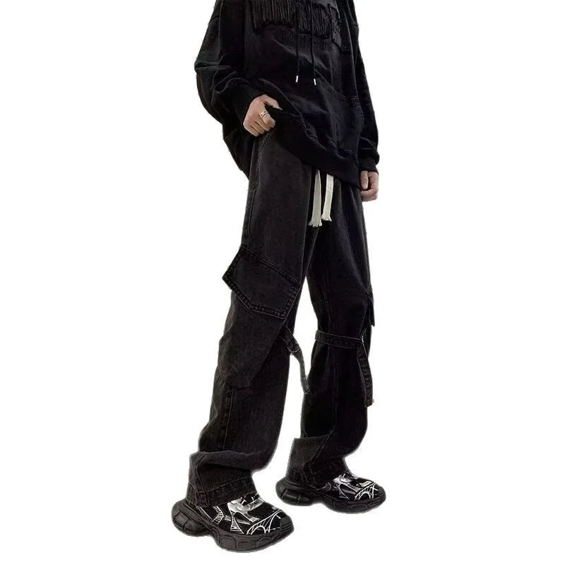 2025 Mens Workwear Jeans Multiple Pockets Loose Straight Leg Spring Autumn Wide Casual Pants  Street Fashion Long Trousers