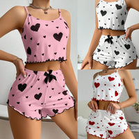 Women's Pajamas Set Summer 2PCS Sling Vest with Shorts 2026 Newly Love Heart Print Spaghetti Strap Camisole Sleepwear for Girls