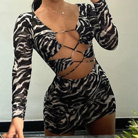 Mini Dress Hollow Out Sexy Pencil Dresses Leopard Hollow Bandage Halter Black Streetwear Short Dress Women Beach Holiday Wear