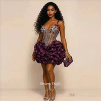 Dreamy Customized Prom Dresses Formal Party Gowns Short With Spaghetti Straps Beads Bows Crystals Tiered Sexy Birthday Dress