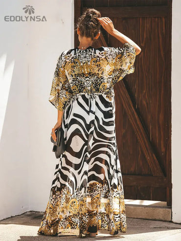 Sexy Maxi Dress 2023 Autumn Women Long Lantern Sleeve Club Party Long Maxi Dresses Long-back Tunic Beach Cover Up N912