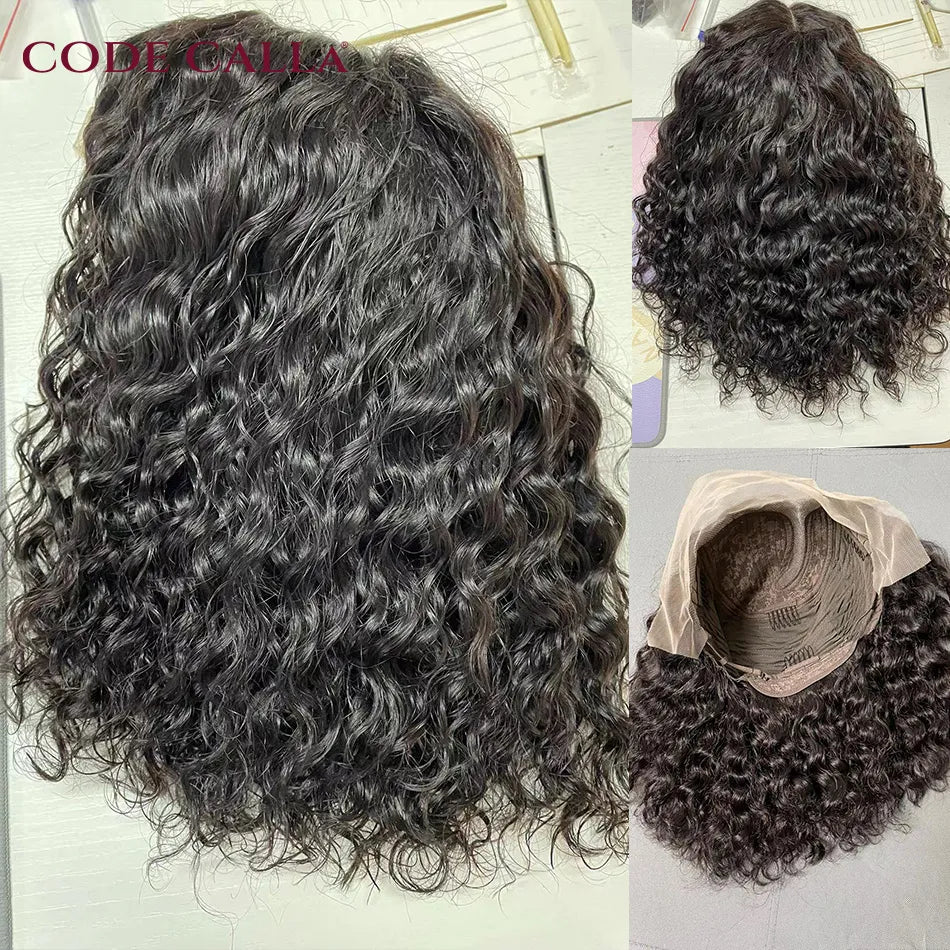 Water Wave Lace Front Wig T Part Lace Bob Wig 100% Human Hair Wigs Pre Plucked 180 Density Remy Brazilian Bob Wig On Sale