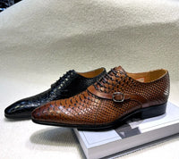 Men's Handmade Italian Style Genuine Leather Dress Shoes Pointed Toe Python Pattern Wedding Oxford Business Shoes