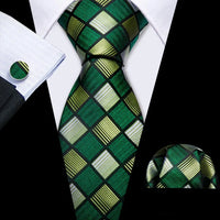 Barry.Wang Plaid Silk Men Tie Hanky Cufflinks Set Checked Jacquard Necktie for Male Formal Casual Wedding Business Party Events