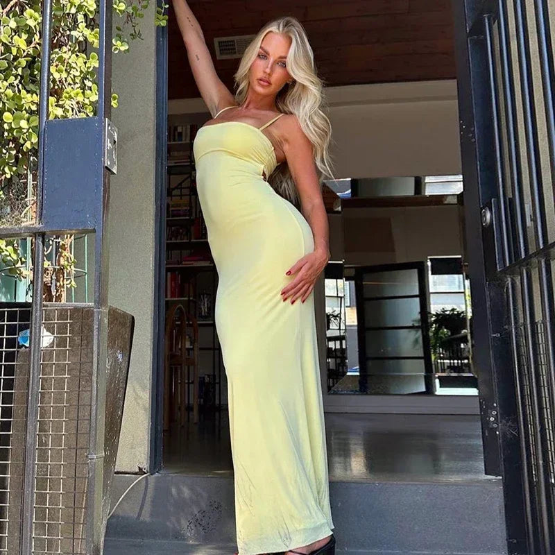 Spaghetti Strap Bodycon Maxi Dress Sexy Backless Beach Long Dress Elegant Night Club Party Dresses For Women