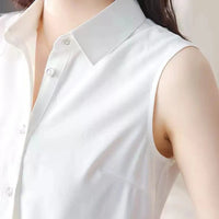 Elegant Lapel Button Solid Color Sleeveless Shirts Women's Clothing 2025 Summer New Loose Chic Tank Top Office Lady Blouses