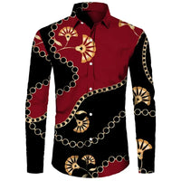 Fashion Luxury Golden Flower Print Men's Shirts Baroque Style Short/Long Sleeve Lapel Button Up Tops Social Hawai Party Cardigan