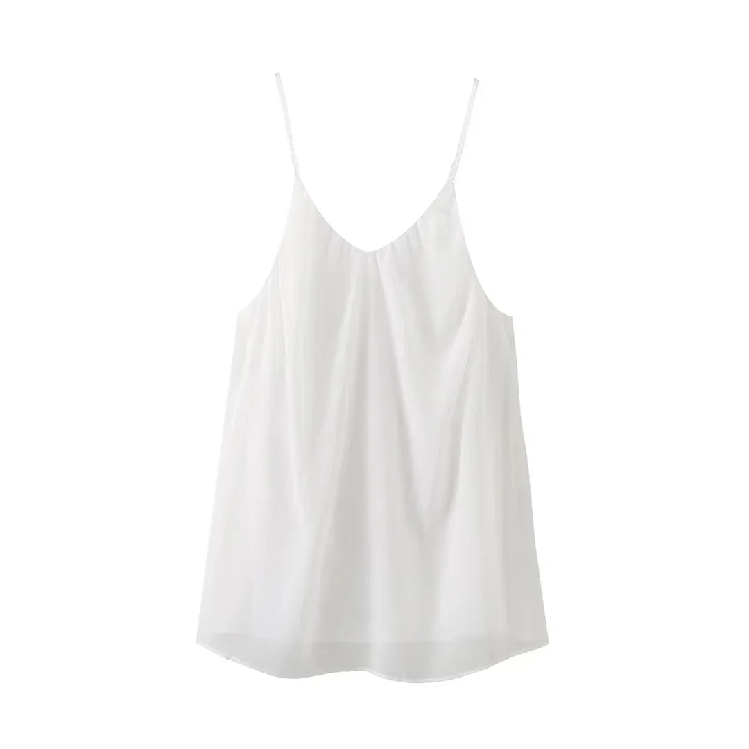 2026 Women White Big Backless Sling Dress O neck Back Zipper Loose Swing Mini Short Dresses Holiday Robe