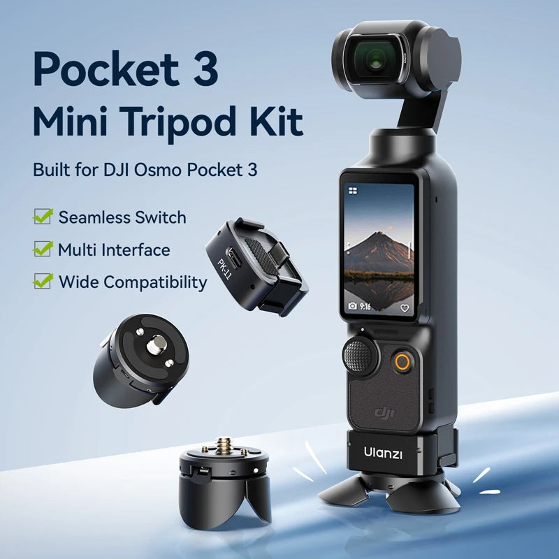 Ulanzi PK-08 Pocket 3 Mini Tripod / PK-11 Arri Locating Base for DJI Osmo Pocket 3 for Livestreaming Vlog Travel Photograph