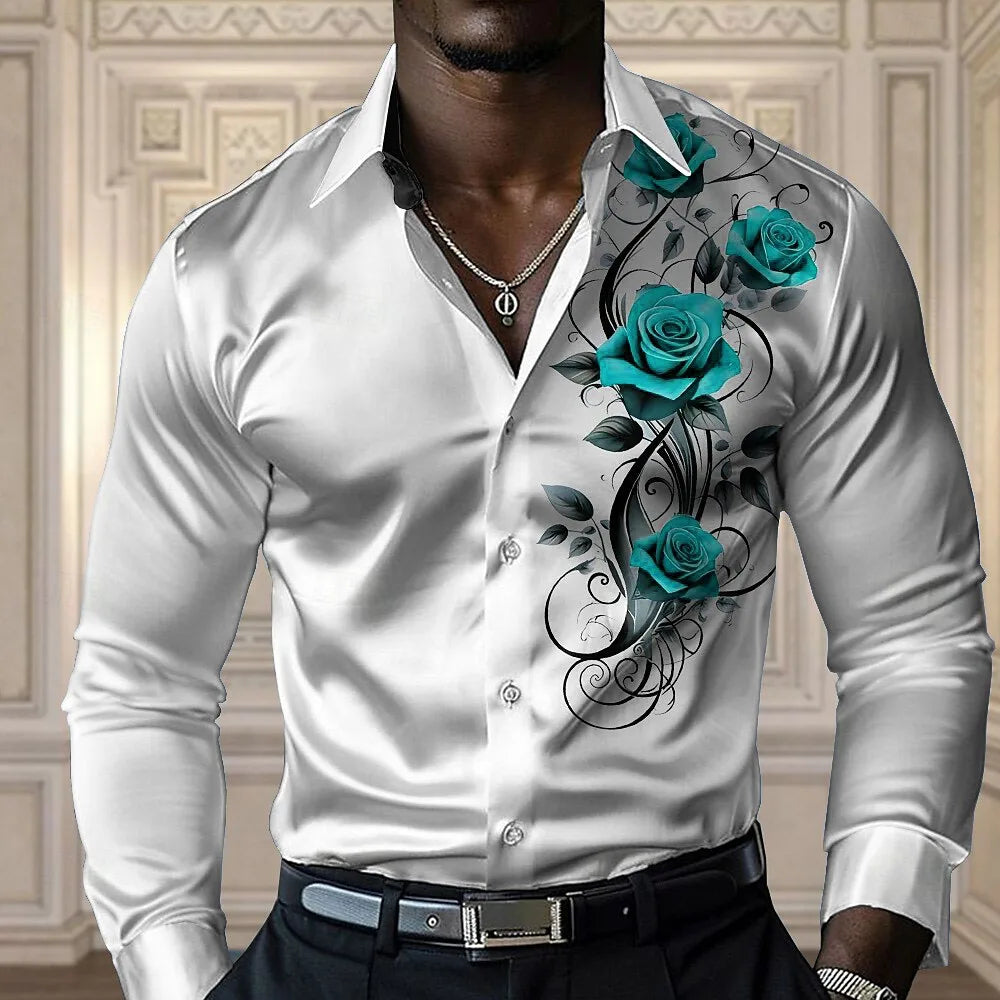 Men's high-end rose shirt, casual and comfortable button long-sleeved shirt, fashionable four-season shirt, plus-size design shi