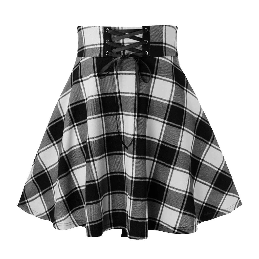 Sexy Black Checkered Women&#39;s Gothic Skirt Women Pleated Plaid Skirts